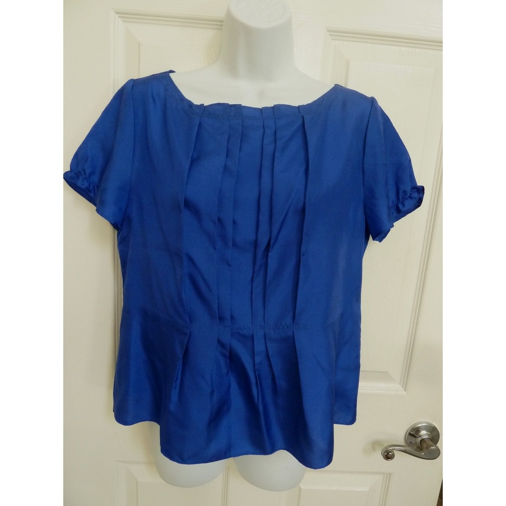 J. Crew Factory Blue Silk Pullover Blouse Sz 6 Gathered Career Cap Sleeve 96349